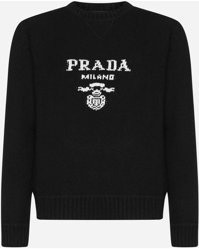 Prada Logo Wool And Cashmere Sweater - Black