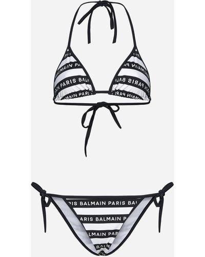 Balmain Logo-tape Stripe Triangle Bikini - White