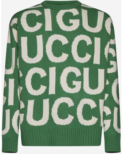 Gucci Logo Motif Wool Sweater - Green