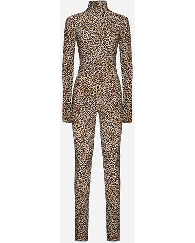 Norma Kamali Leopard Print Open Back Catsuit - Natural
