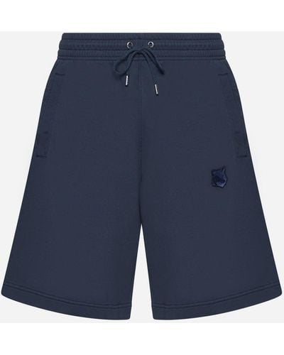 Maison Kitsuné Fox Head Patch Cotton Shorts - Blue