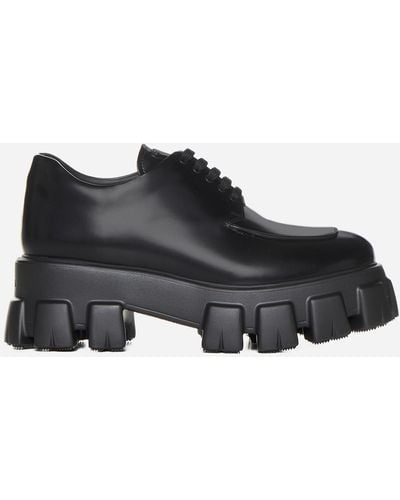 Prada Monolith Leather Lace-up Shoes - Black
