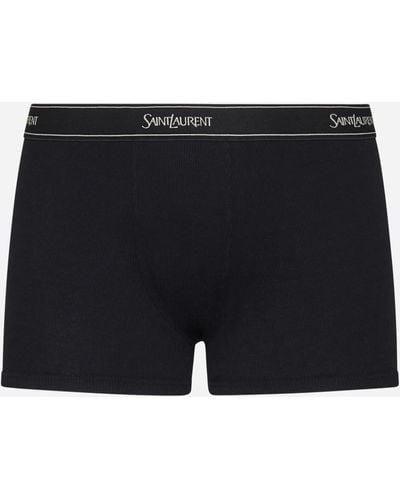 Saint Laurent Logo-tape Cotton Boxer Shorts - Black
