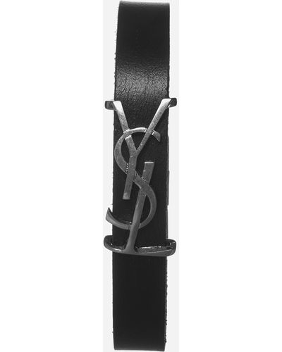 Saint Laurent Opyum Ysl Logo Leather Bracelet - White