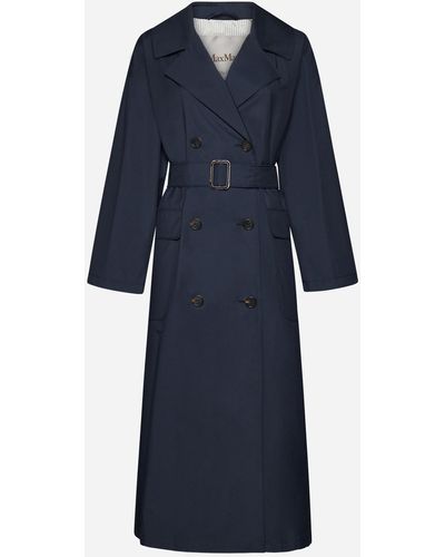 Max Mara The Cube Belted Cotton-blend Trench Coat - Blue