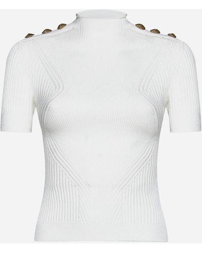 Balmain Buttoned Knit Top - White