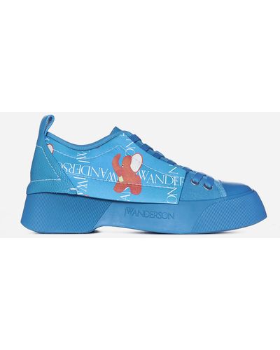 JW Anderson Print Leather And Canvas Trainers - Blue