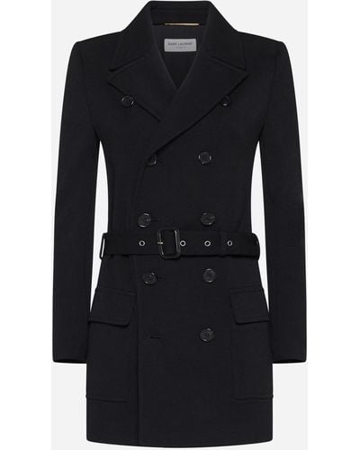 Saint Laurent Wool-blend Double-breasted Jacket - Black