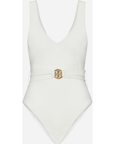 Tory Burch Miller Plunge Swimsuit - White