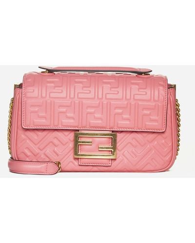 Fendi Baguette Bag In Nappa Leather With Embossed Ff Monogram - Pink