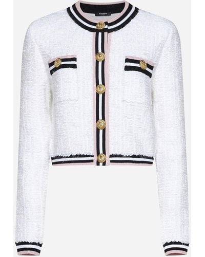 Balmain Monogram Boucle' Jacket - White