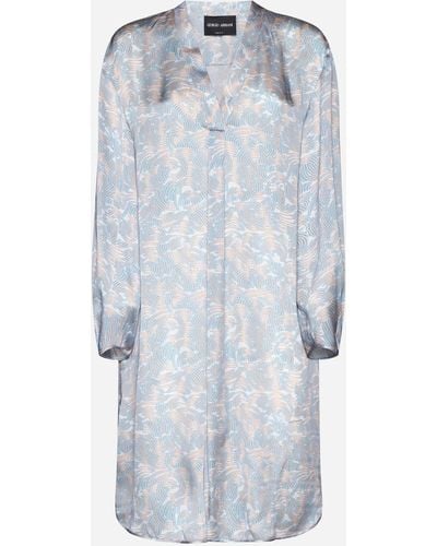Giorgio Armani Print Silk Dress - Blue