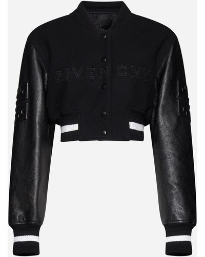 Givenchy Wool And Leather Cropped Varsity Jacket - Black
