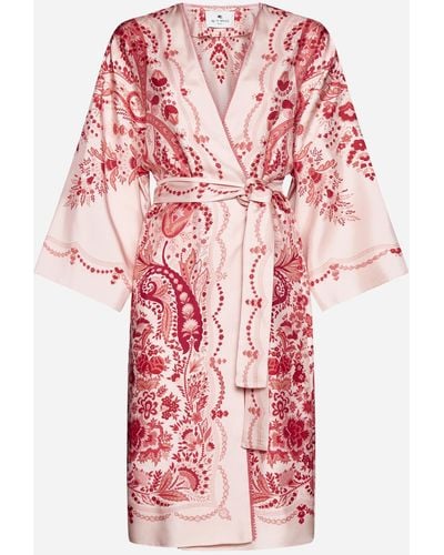 Etro Paisley Print Silk Kimono - Pink