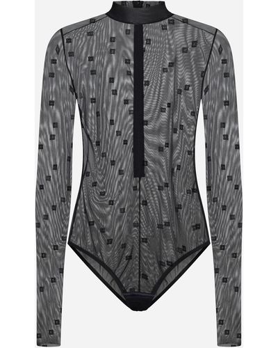 Givenchy Tulle 4g Motif Bodysuit - Gray