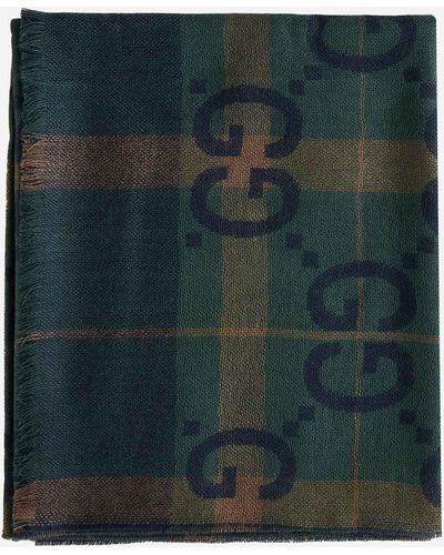 Gucci GG And Check Motif Wool Scarf - Green