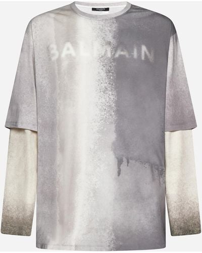 Balmain Sprayed Double-layer T-shirt - Gray