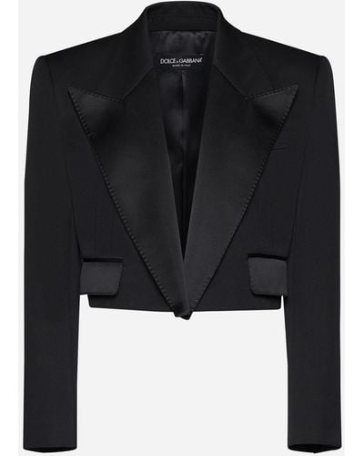 Dolce & Gabbana Wool-blend Cropped Blazer - Black