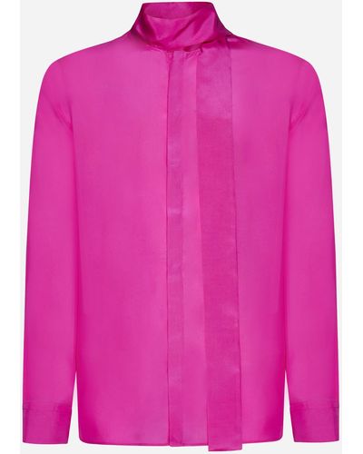 Valentino Garavani Scarf-detail Silk Shirt - Pink