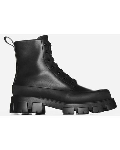 Prada Leather Ankle Boots - Black