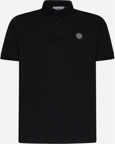 Stone Island Cotton-Piqué Polo Shirt - Black