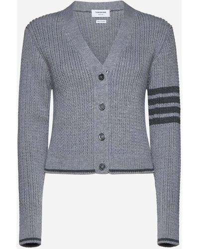 Thom Browne Cable-knit 4-bar Wool Cropped Cardigan - Blue