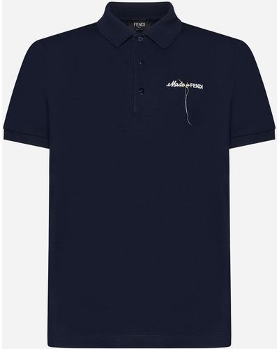 Fendi Logo Cotton Polo Shirt - Blue