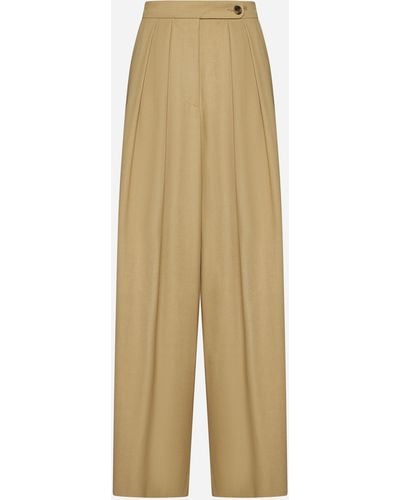 Dries Van Noten Viscose And Wool-blend Trousers - Natural
