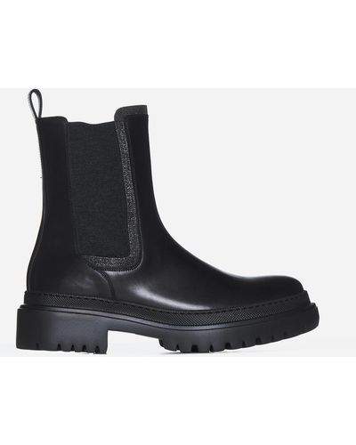 Brunello Cucinelli Leather Chelsea Boots - Black