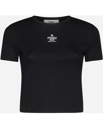 Fendi Logo Cotton T-shirt - Black