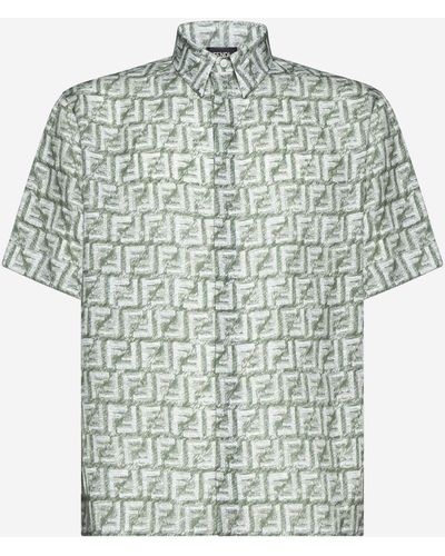 Fendi Ff-Motif Linen Shirt - Green