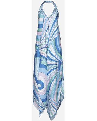 Emilio Pucci Very Vivara Print Silk Long Dress - Blue