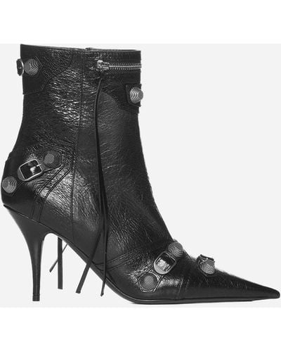 Balenciaga Cagole Leather Ankle Boots - Black