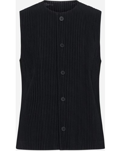 Homme Plissé Issey Miyake Pleated Fabric Buttoned Top - Black