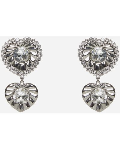 Alessandra Rich Crystal Double Heart Earrings - Metallic