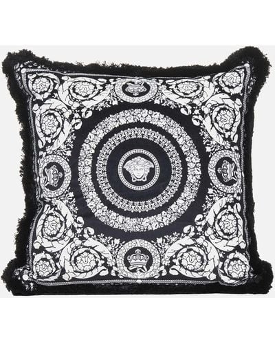 Versace Crete De Fleur Print Velvet Cushion - Black