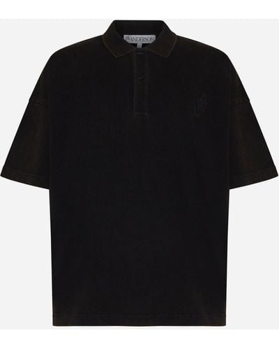 JW Anderson Anchor Logo Cotton Polo Shirt - Black