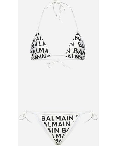 Balmain Logo-tape Triangle Bikini - White