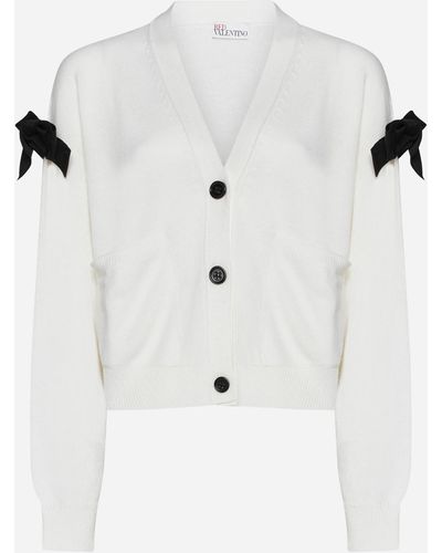 RED Valentino Bow-detail Wool-blend Cardigan - White