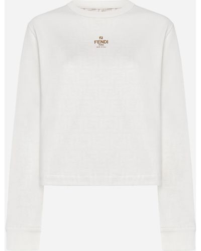 Fendi Logo And Ff Reversible Cotton Sweatshirt - White