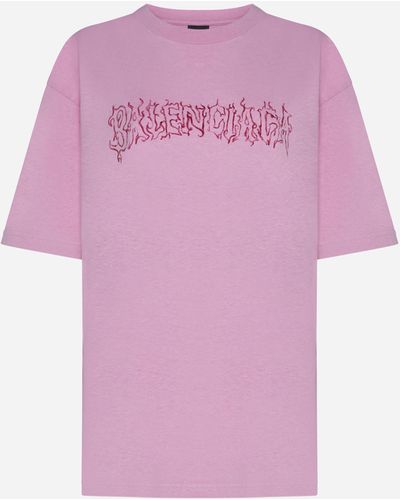 Balenciaga Logo-print Cotton T-shirt - Pink