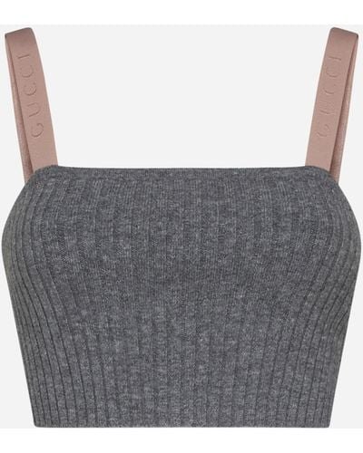 Gucci Ribbed Wool-blend Cropped Top - Grey
