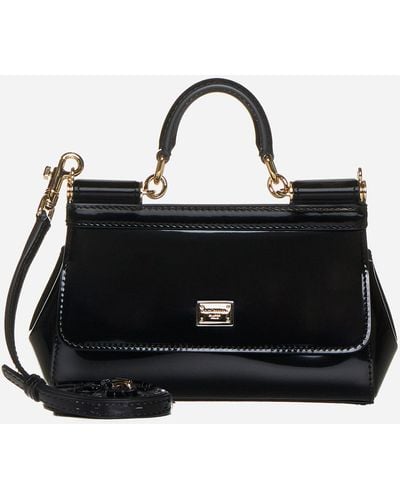 Dolce & Gabbana Sicily East West Small Glossy Leather Bag - Black