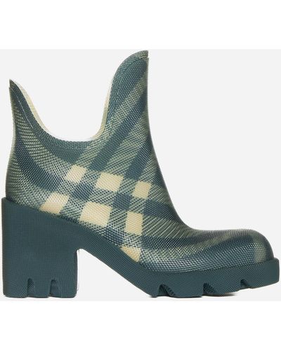 Burberry Check Rubber Marsh Heel Boots - Green