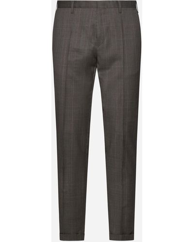 Paul Smith Prince Of Wales Wool Trousers - Grey