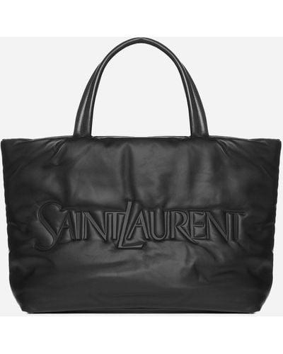Saint Laurent Logo Leather Tote Bag - Black