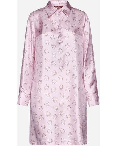 Max Mara Studio Rufo Print Silk Shirt Dress - Pink