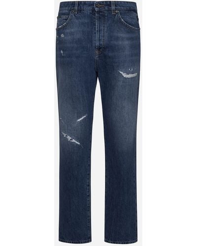 Dolce & Gabbana Logo-plaque And Rips Jeans - Blue