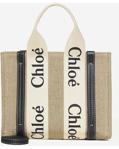 Chloé Woody Mini Linen Tote Bag - Metallic