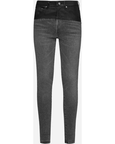Amiri Contrast Skinny Denim And Leather Jeans - Gray